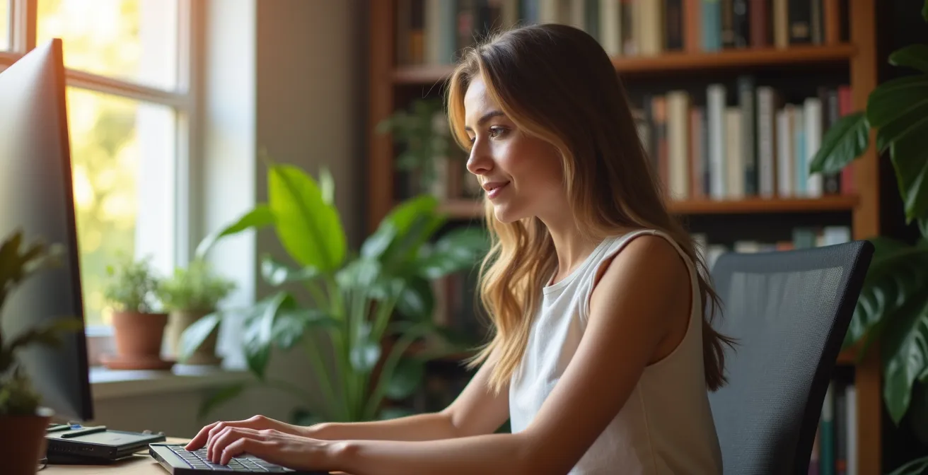 Optimale Schreibtischpositionierung im 45-Grad-Winkel zum Fenster mit natürlichem Lichteinfall