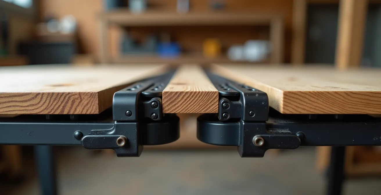 Detailansicht eines Synchronauszugs bei einem Esstisch