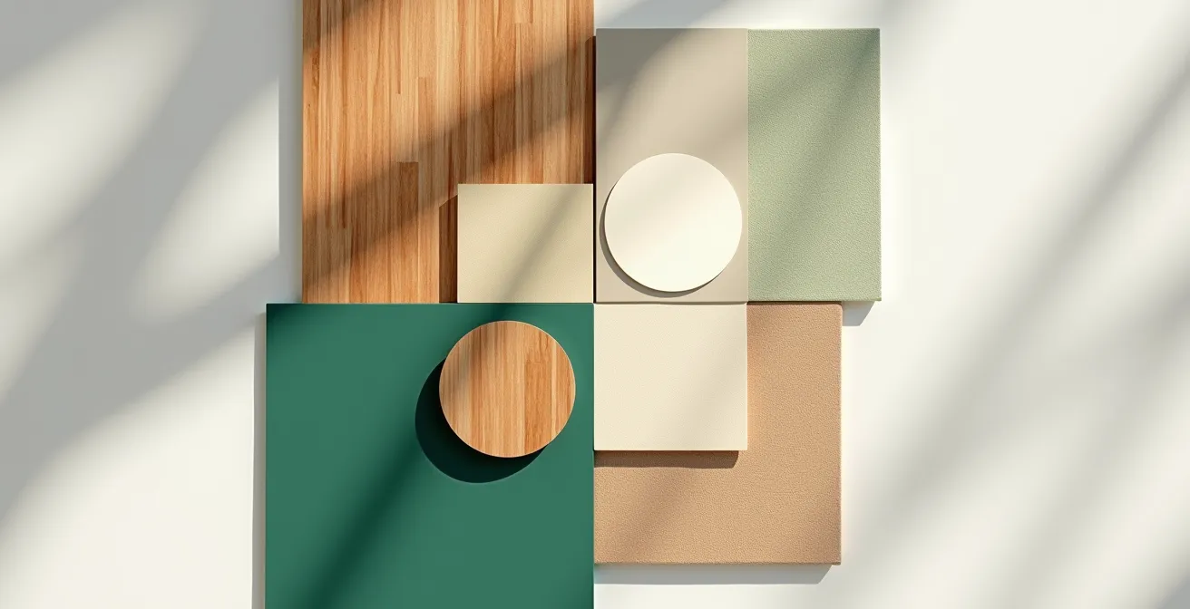 Harmonisches Farbkonzept nach der 60-30-10 Regel in offenem Wohnraum