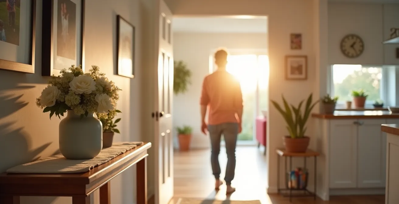 Eleganter Flur als nahtloser Übergang zwischen Küche und Wohnzimmer