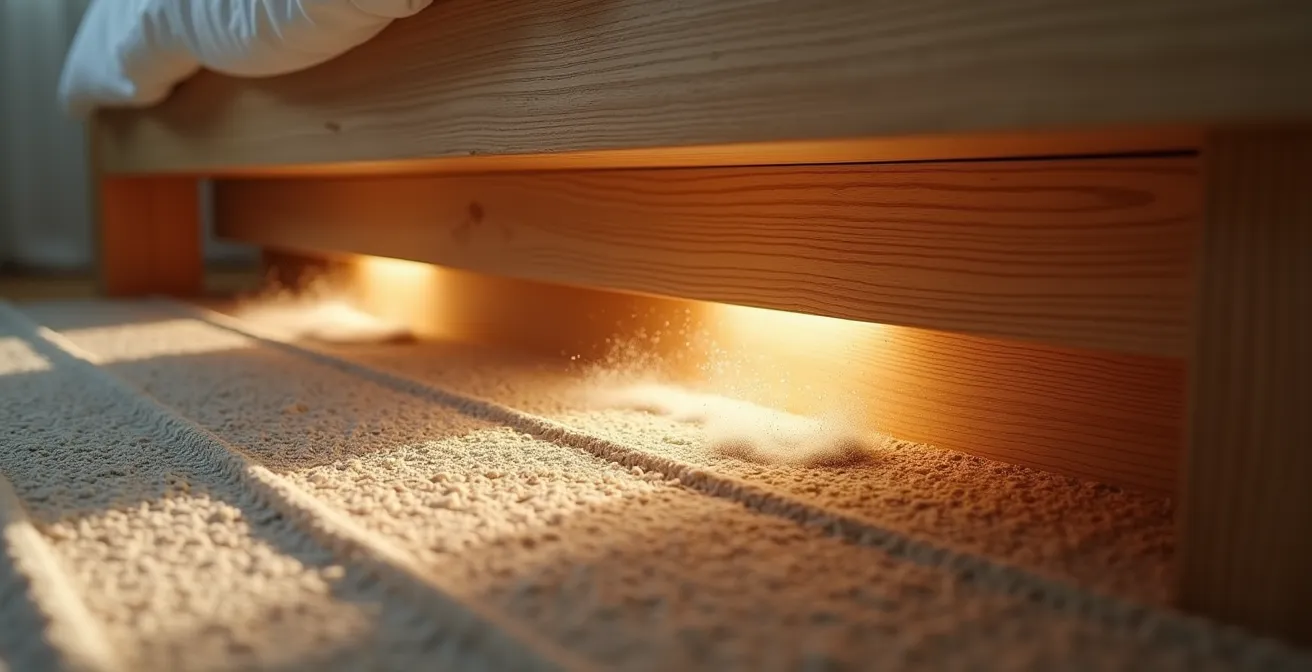 Detailaufnahme der Luftzirkulation unter einem Boxspringbett zur Schimmelvermeidung