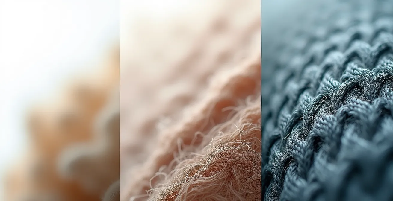 Mikroskopische Nahaufnahme verschiedener Textilfasern zeigt strukturelle Unterschiede