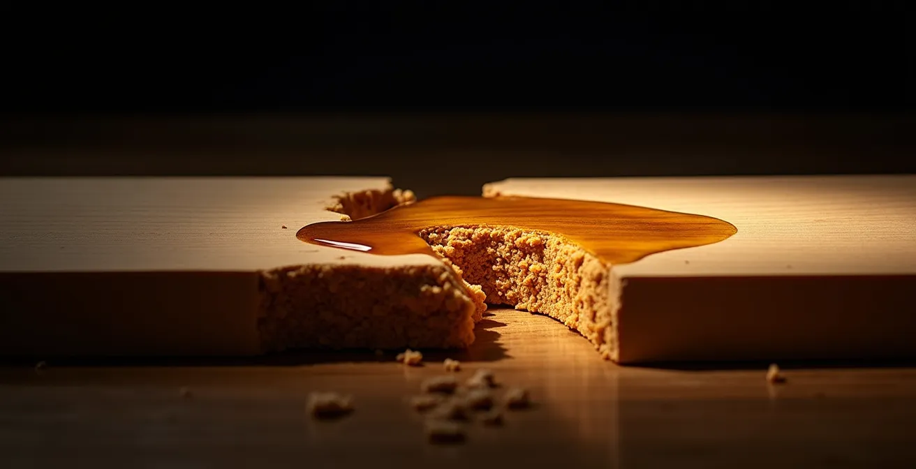 Querschnitt durch Holz zeigt eindringendes Öl in die Holzfaser im Vergleich zu oberflächlicher Lackschicht