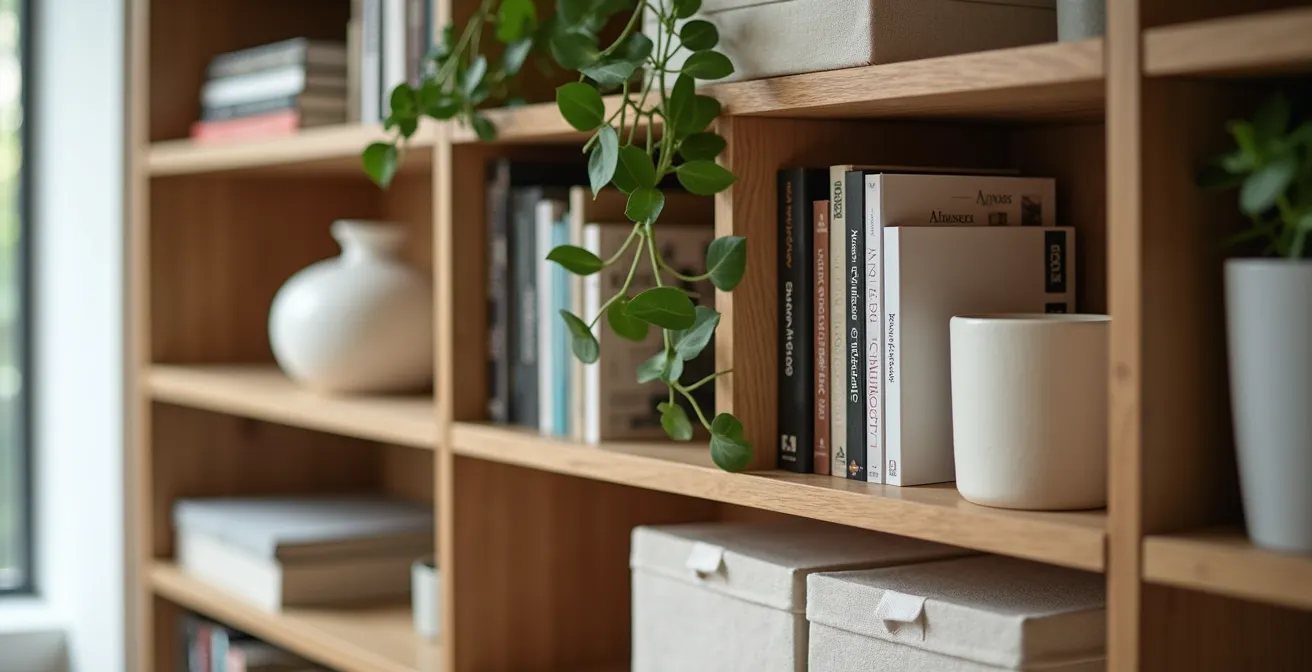 Offenes Regal als Raumtrenner mit durchdachter beidseitiger Gestaltung