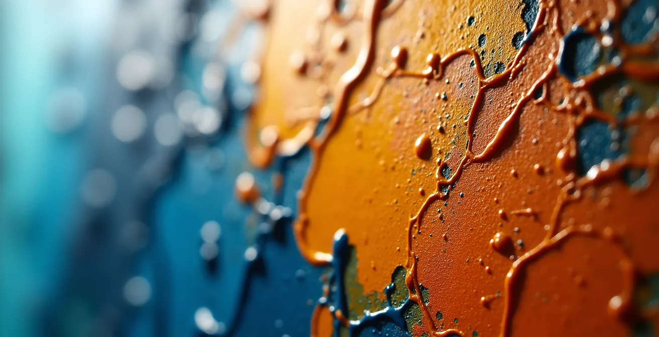 Nahaufnahme von Pinselstrichen und Textur eines Ölgemäldes