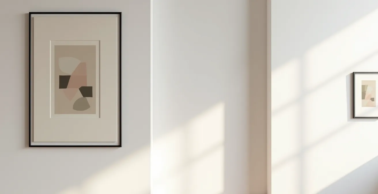 Gerahmtes Poster mit breitem Passepartout an einer Galeriewand