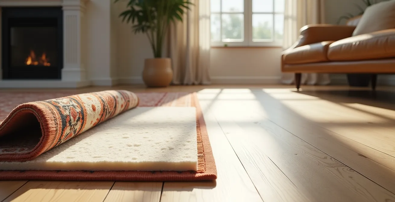 Verschiedene Teppichunterlagen aus Filz und Gummi im Querschnitt