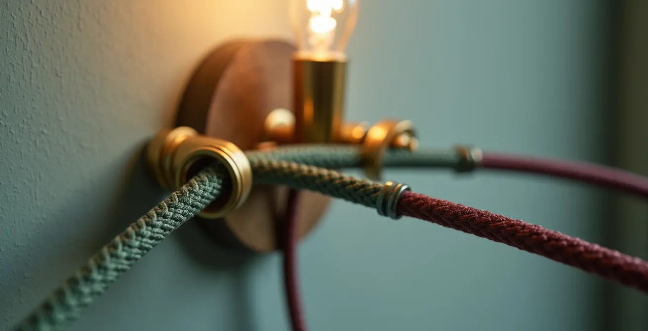Stilvolle Wandleuchte mit dekorativem Textilkabel als Designelement