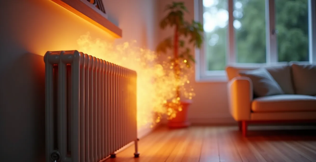 Visualisierung der Wärmeströmung bei blockiertem Heizkörper in L-förmiger Wohnung